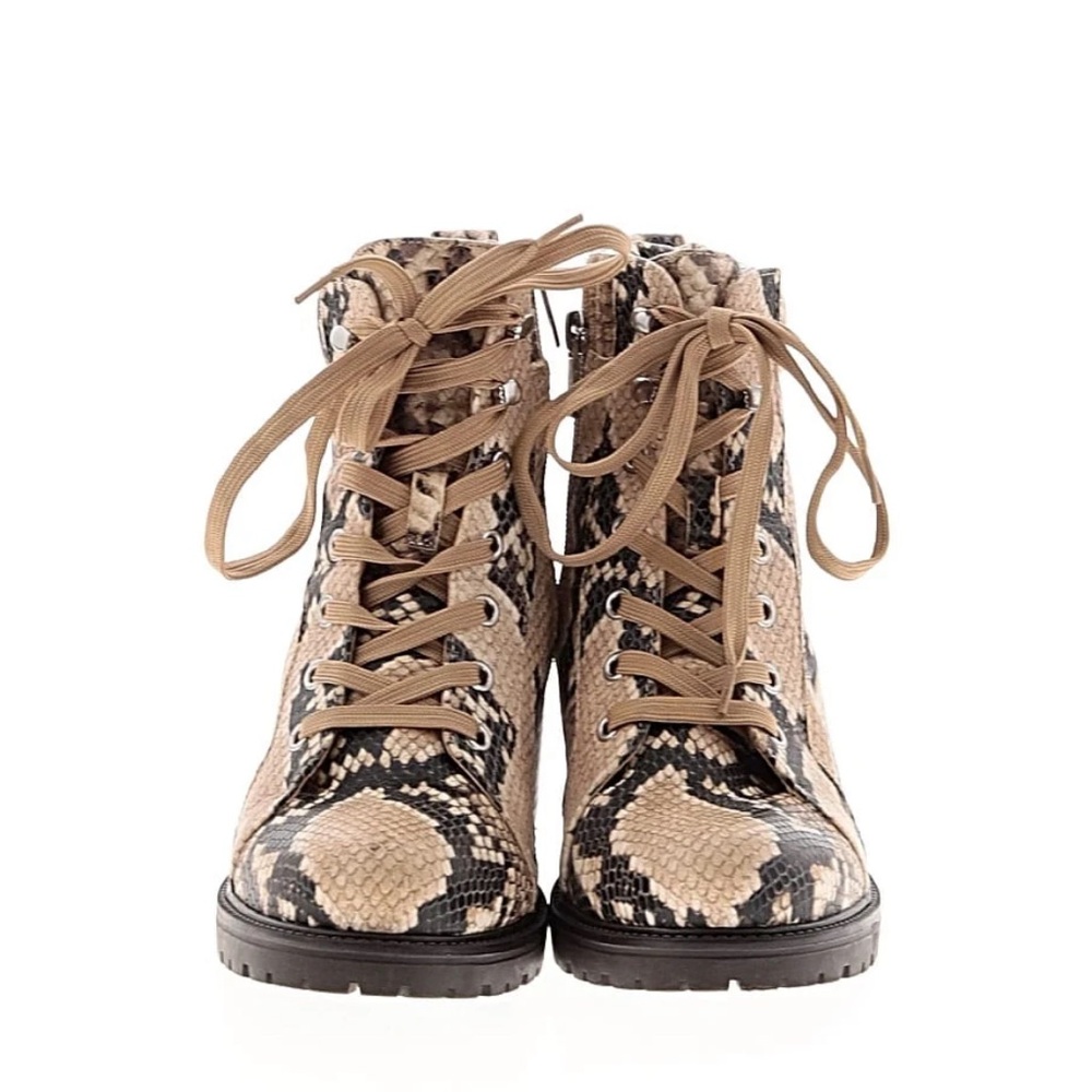 Vince Camuto Tan and Black Snakeskin Combat Boots